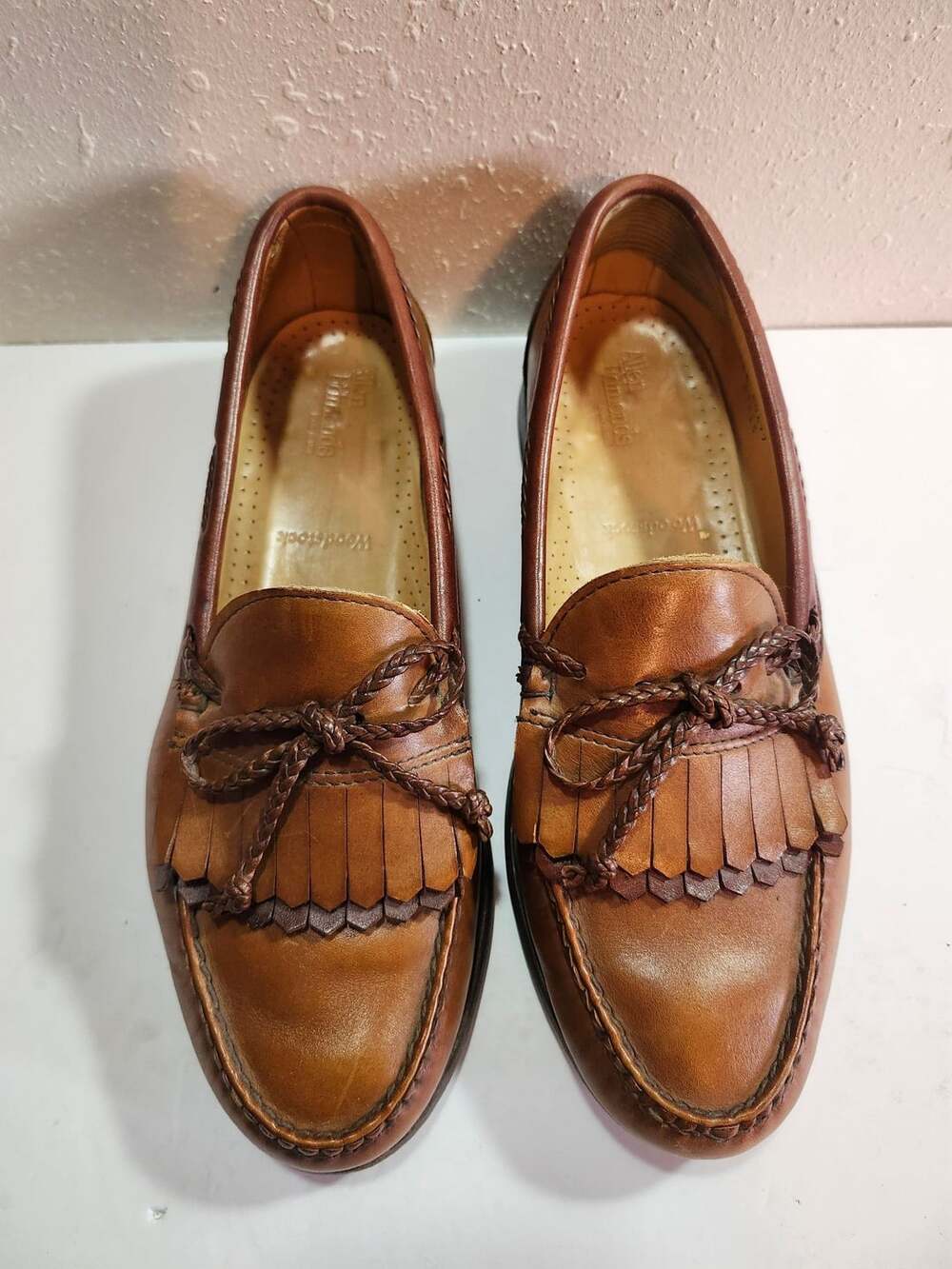 Allen Edmonds Woodstock Tan Brown Leather Kiltie Braided Loafer Men's  9.5 EEE